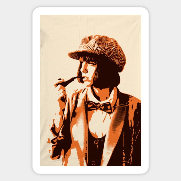 Retro Illustration Woman Smoking Corncob Pipe Sticker by boholoc0